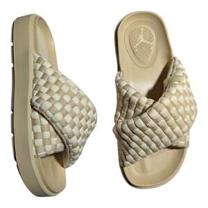 Nike Air Jordan Sophia Gold Alabaster Cushioned Checker Pattern Slide Sandals 12